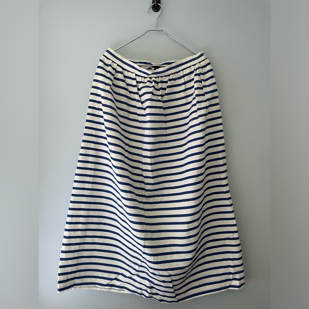 JCrew Collection blue and cream striped tea skirt size 12 midi